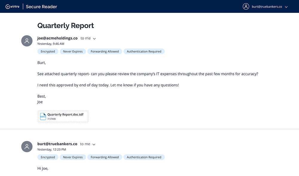 Virtru Secure Reader Threading