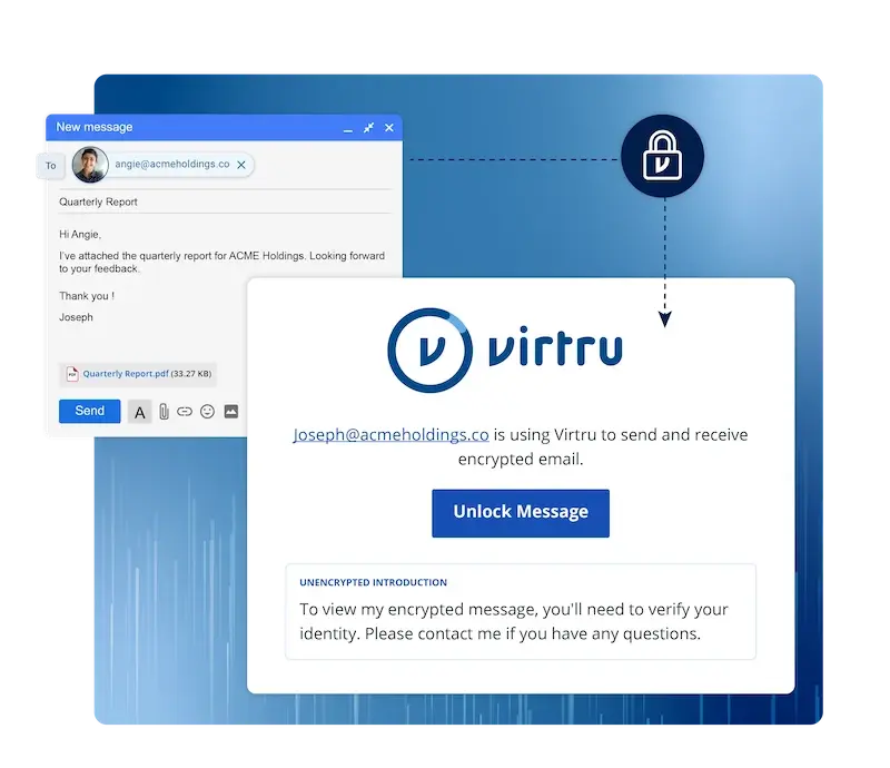 Virtru Gateway shows the recipient experience for a secure email
