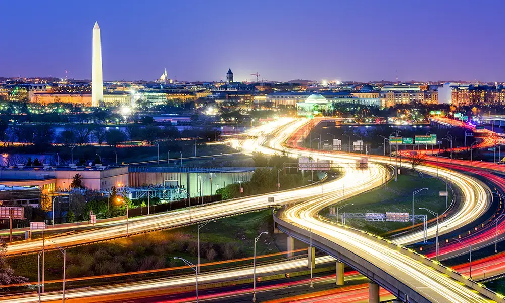 DC Skyline with lights in motion